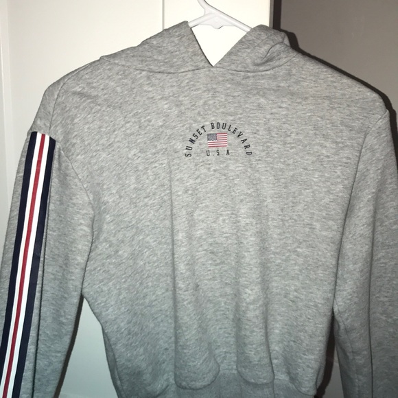 Grey hoodie with blue white and red on sides! - Picture 2 of 3